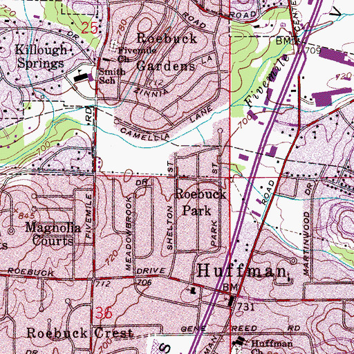 Topographic Map of Roebuck Park, AL