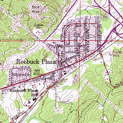 Topographic Map of Roebuck Plaza, AL