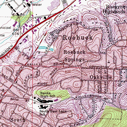 Topographic Map of Roebuck Springs, AL