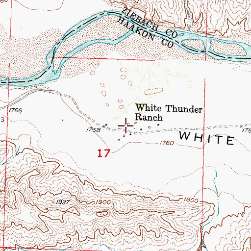 Topographic Map of White Thunder Ranch, SD