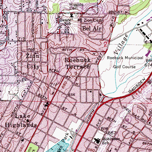 Topographic Map of Roebuck Terrace, AL