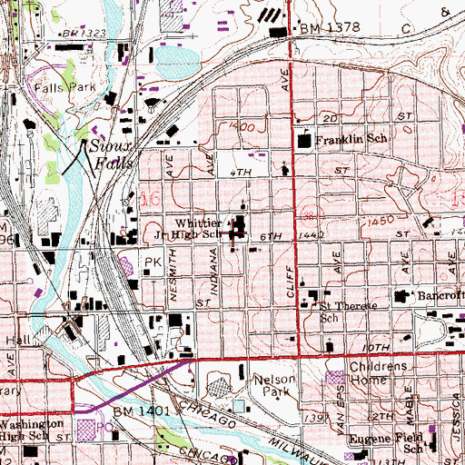 Topographic Map of Whittier Middle School, SD