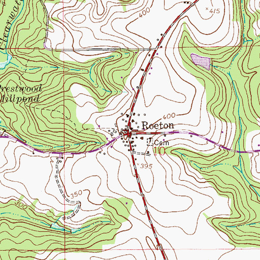 Topographic Map of Roeton, AL