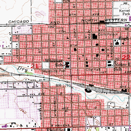 Topographic Map of Whittier School, SD