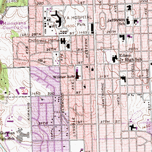 Topographic Map of Laura Wilder Elementary School, SD