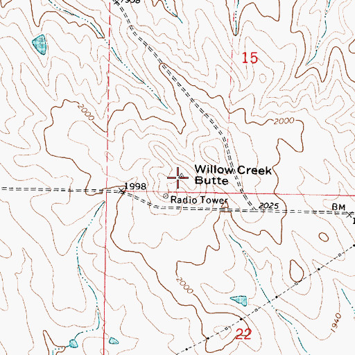 Topographic Map of Willow Creek Butte, SD