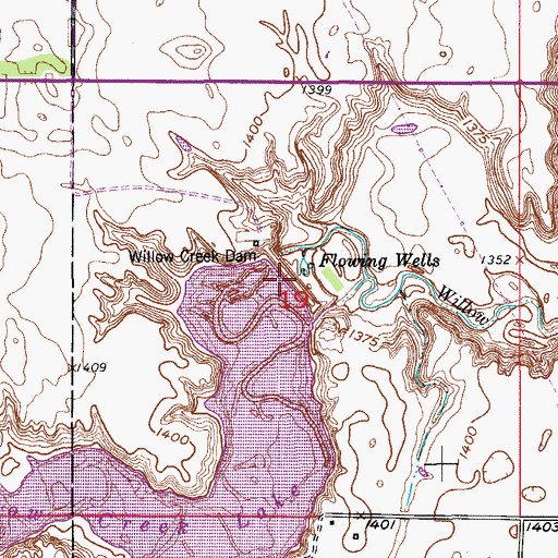 Topographic Map of Willow Creek Dam, SD