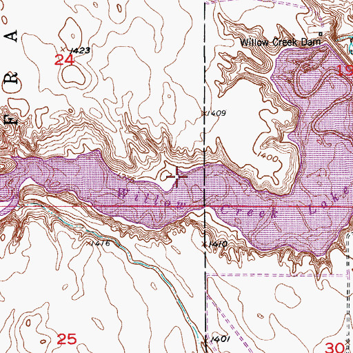 Topographic Map of Willow Creek Lake, SD