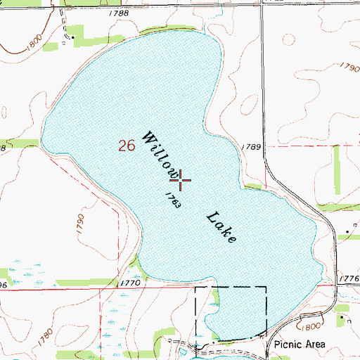 Topographic Map of Willow Lake, SD