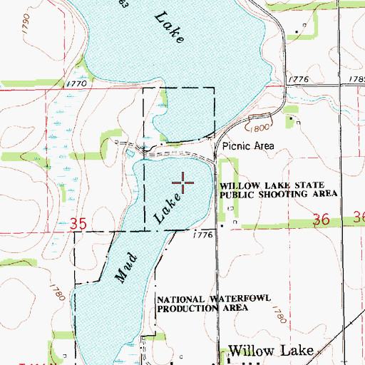 Topographic Map of Willow Lake State Public Shooting Area, SD