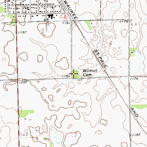 Topographic Map of Wilmot Cemetery, SD