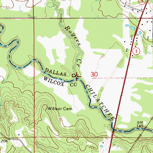 Topographic Map of Rogers Creek, AL