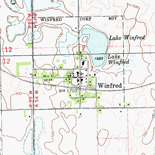 Topographic Map of Winfred, SD