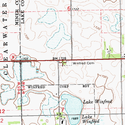 Topographic Map of Winfred Cemetery, SD