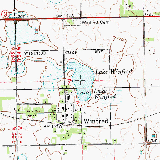Topographic Map of Lake Winfred, SD