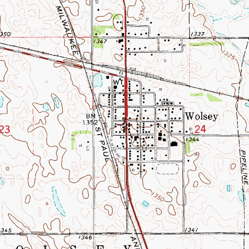Topographic Map of Wolsey, SD