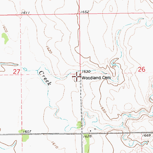 Topographic Map of Woodland Cemetery, SD