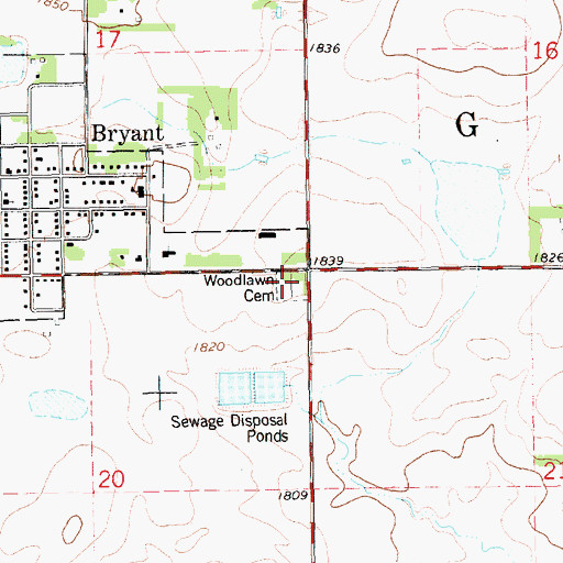 Topographic Map of Woodlawn Cemetery, SD