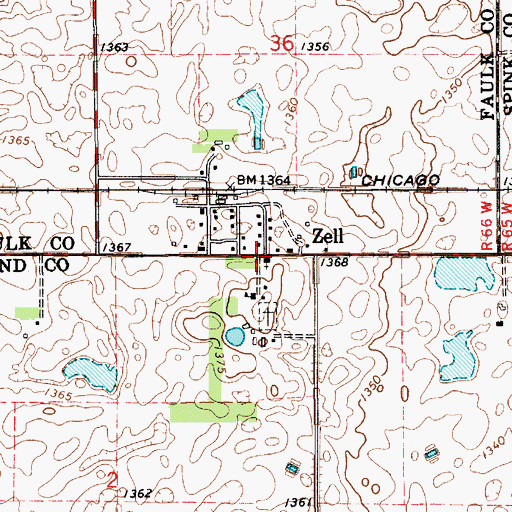 Topographic Map of Zell, SD