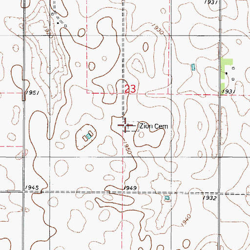 Topographic Map of Zion Cemetery, SD