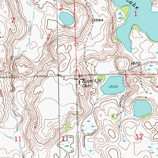 Topographic Map of Zion Church, SD