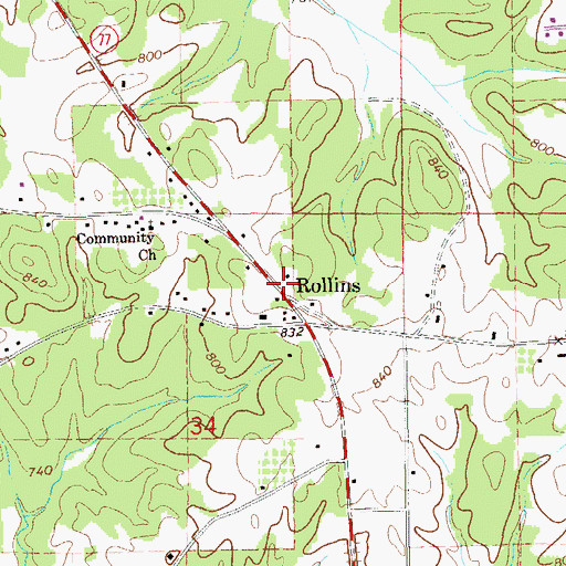 Topographic Map of Rollins, AL
