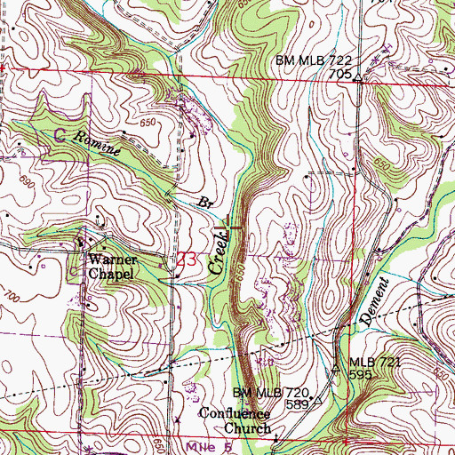 Topographic Map of Romine Branch, AL