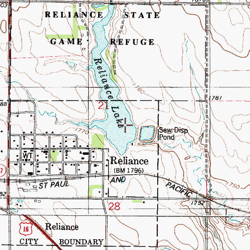 Topographic Map of Reliance Dam, SD