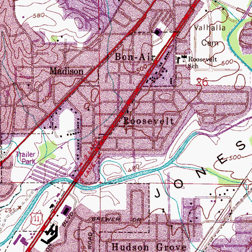 Topographic Map of Roosevelt, AL