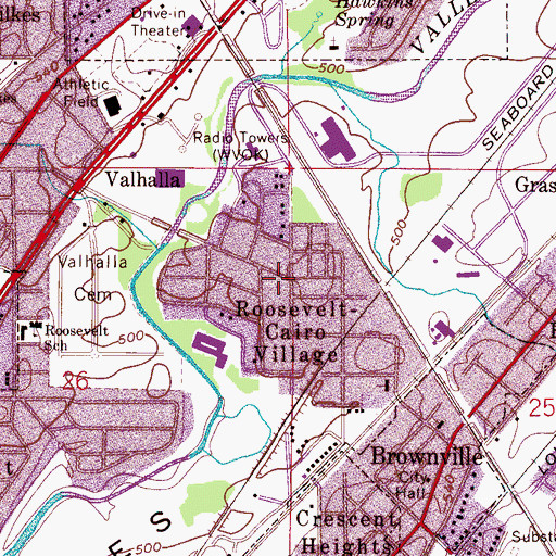 Topographic Map of Roosevelt-Cairo Village, AL