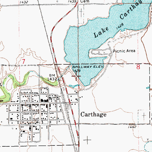 Topographic Map of Carthage Dam, SD