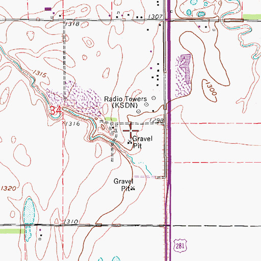 Topographic Map of KSDN-FM (Aberdeen), SD