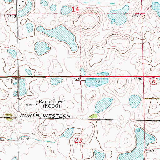 Topographic Map of KQAA-FM (Aberdeen), SD