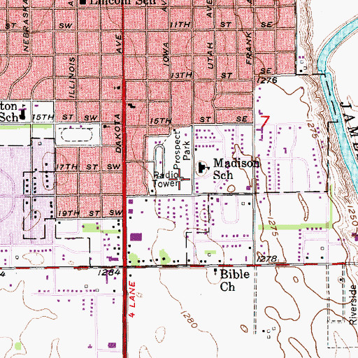 Topographic Map of KURO-FM (Huron), SD