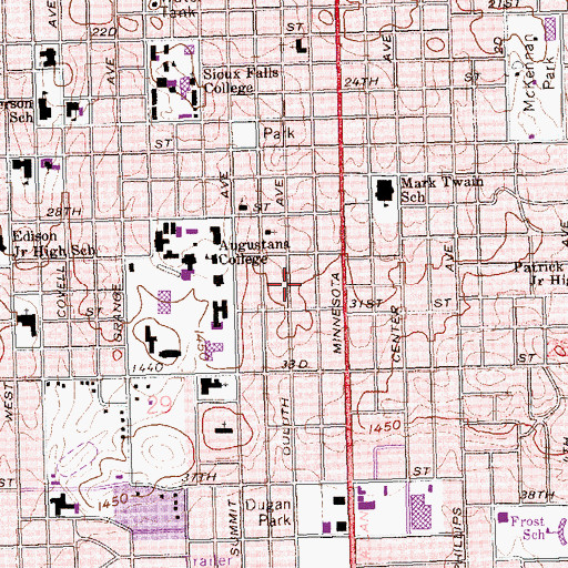 Topographic Map of KAUR-FM (Sioux Falls), SD