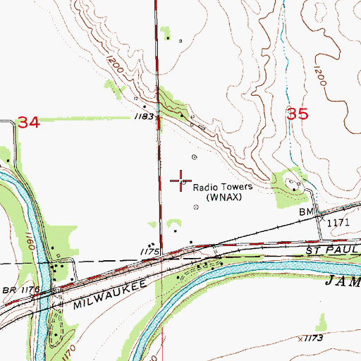 Topographic Map of WNAX-AM (Yankton), SD