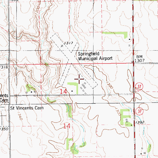 Topographic Map of Springfield Municipal Airport, SD