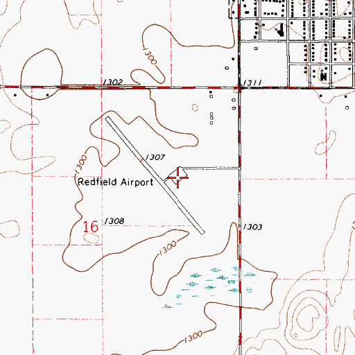 Topographic Map of Redfield Municipal Airport, SD