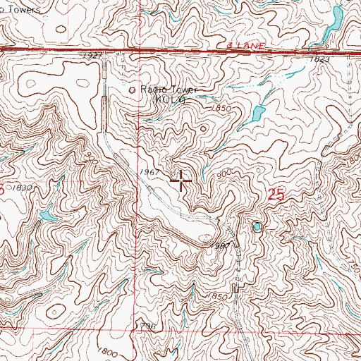Topographic Map of KOLY-AM (Mobridge), SD
