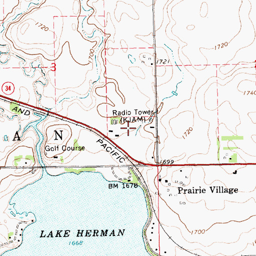 Topographic Map of KJAM-AM (Madison), SD