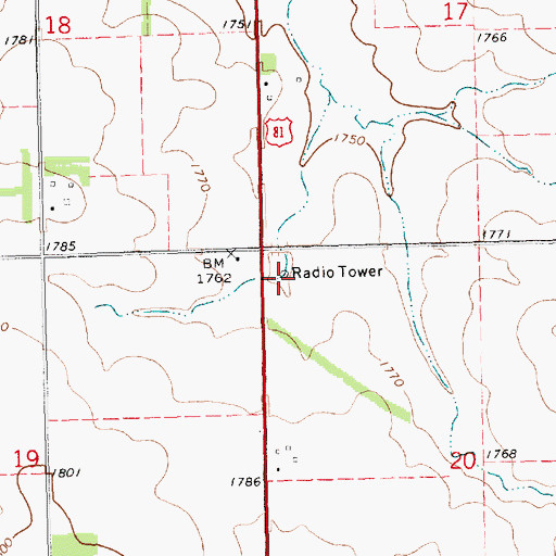 Topographic Map of KLSC-AM (Watertown), SD