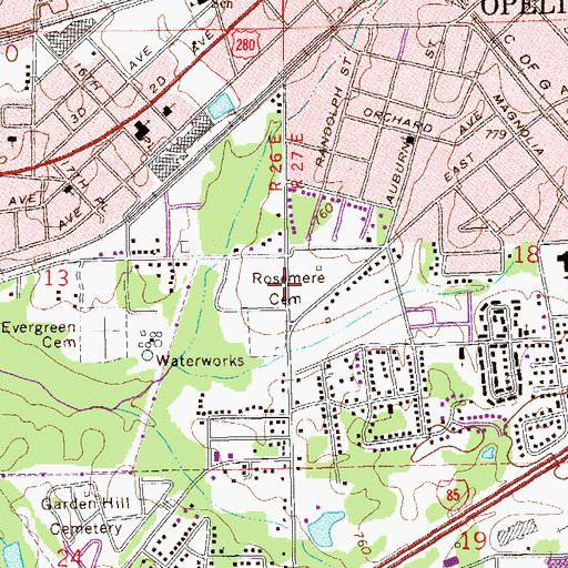 Topographic Map of Rosemere Cemetery, AL