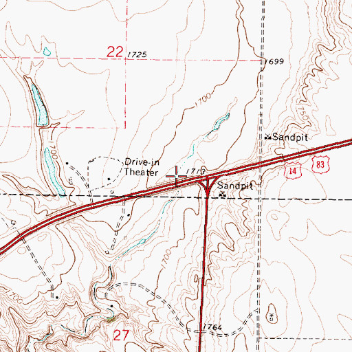 Topographic Map of Pierre Mall, SD