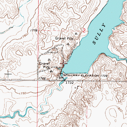 Topographic Map of T R Baker Dam, SD