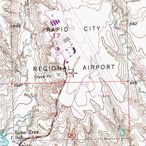 Topographic Map of Rapid City Regional Airport, SD