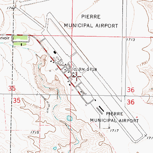 Topographic Map of Pierre Regional Airport, SD