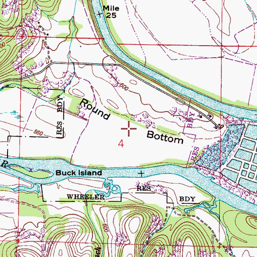 Topographic Map of Round Bottom, AL
