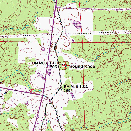 Topographic Map of Round Knob, AL