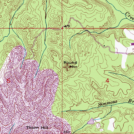 Topographic Map of Round Mountain, AL