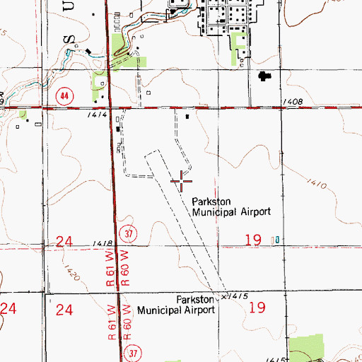 Topographic Map of Parkston Municipal Airport, SD